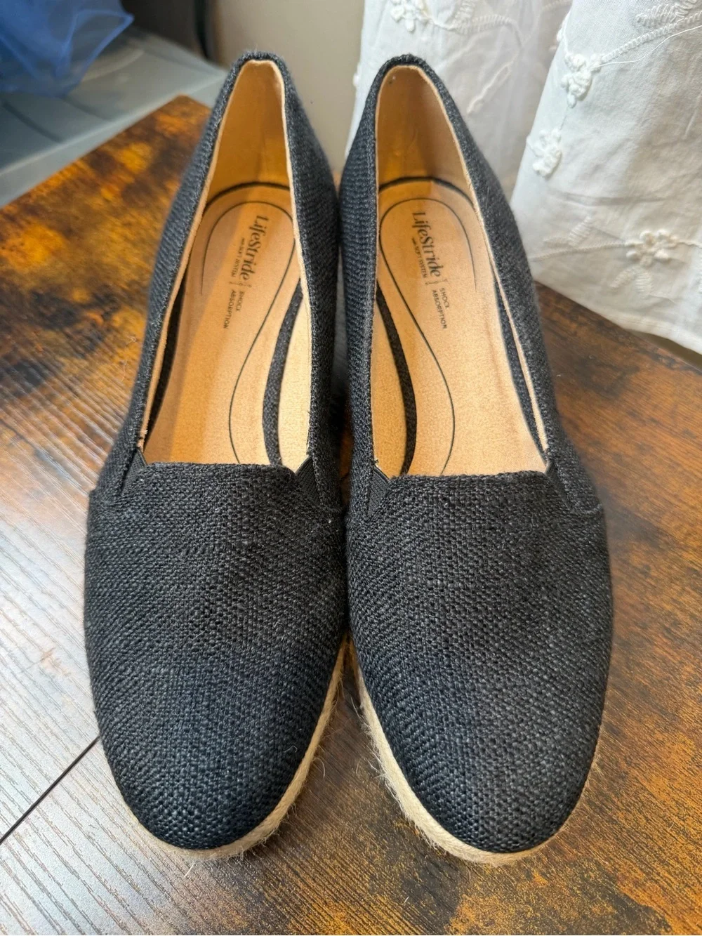 LifeStride Kamilla Women's Black Canvas Espadrille Wedges Size 8M